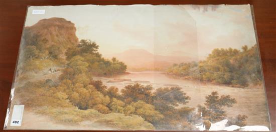 English School, watercolour, river landscape 60 x 90cm, unframed